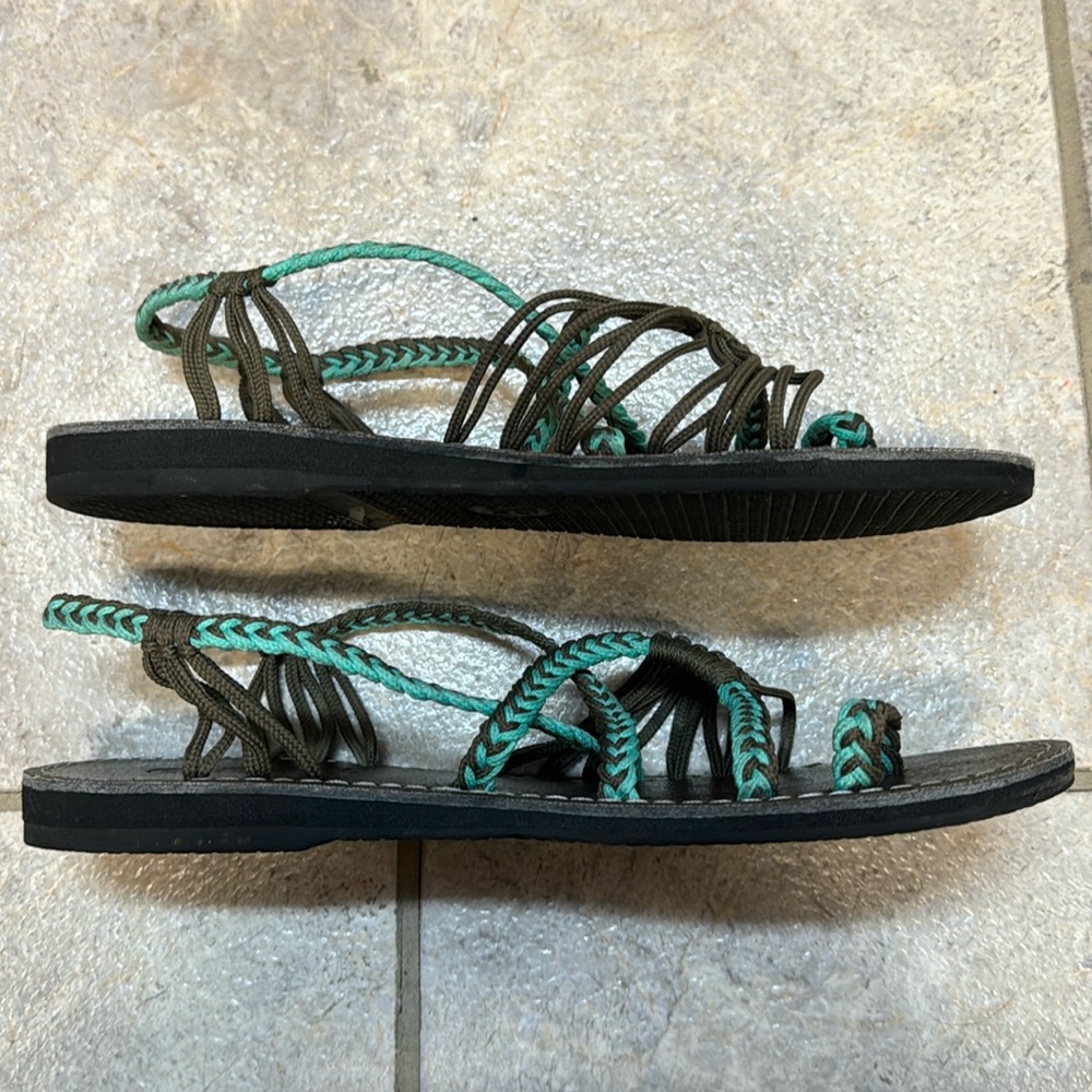 Plaka Palm Leaf Turquoise and Brown sandal size 8 - Picture 3 of 5